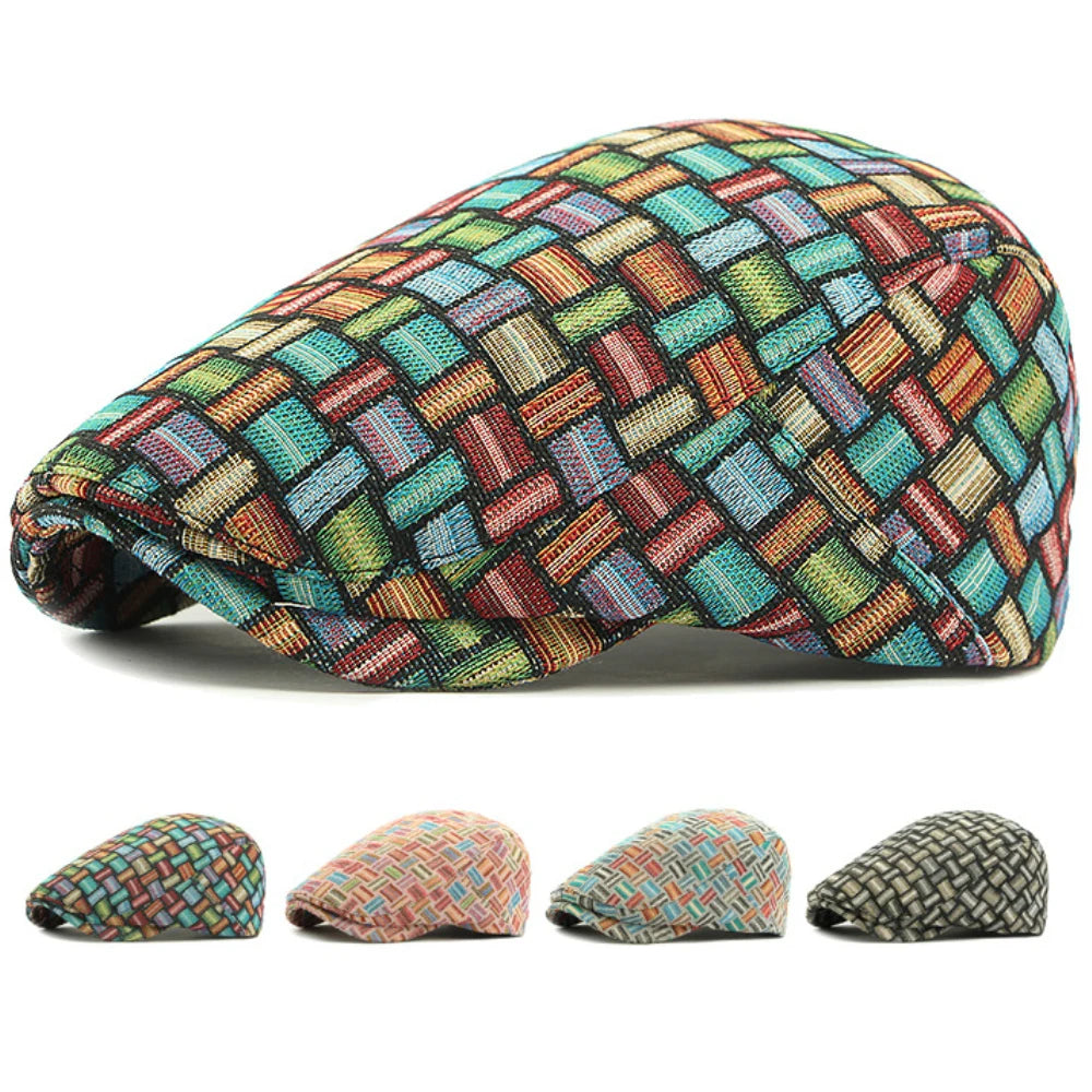 HT4733 Mens Berets Women Spring Autumn Hat Vintage Plaid Artist Painter Beret Hat Adjustable Ivy Flat Cap Male Female Beret Caps