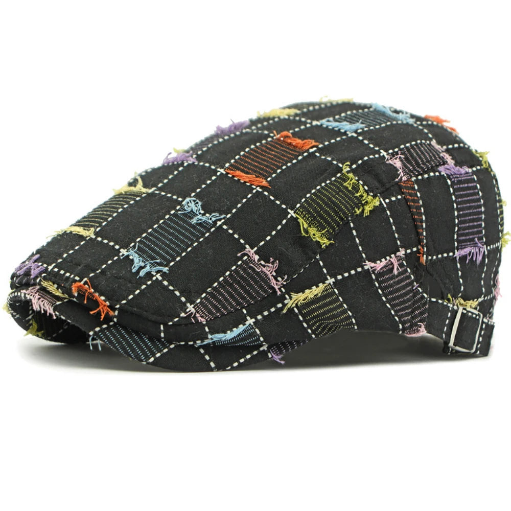 HT4770 Beret Cap Men Women Vintage Artist Painter Beret Hat Male Female Retro Plaid Ivy Flat Cap Adjustable Berets for Men Women
