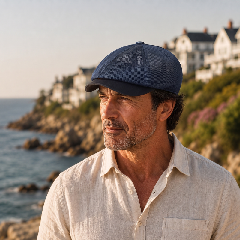 Bexley Mesh Newsboy Cap on model