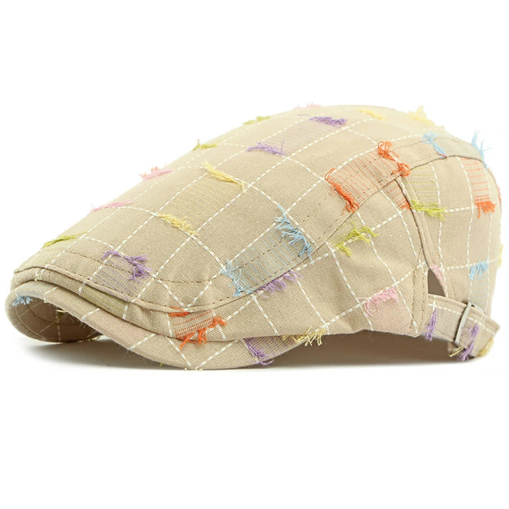 HT4770 Beret Cap Men Women Vintage Artist Painter Beret Hat Male Female Retro Plaid Ivy Flat Cap Adjustable Berets for Men Women