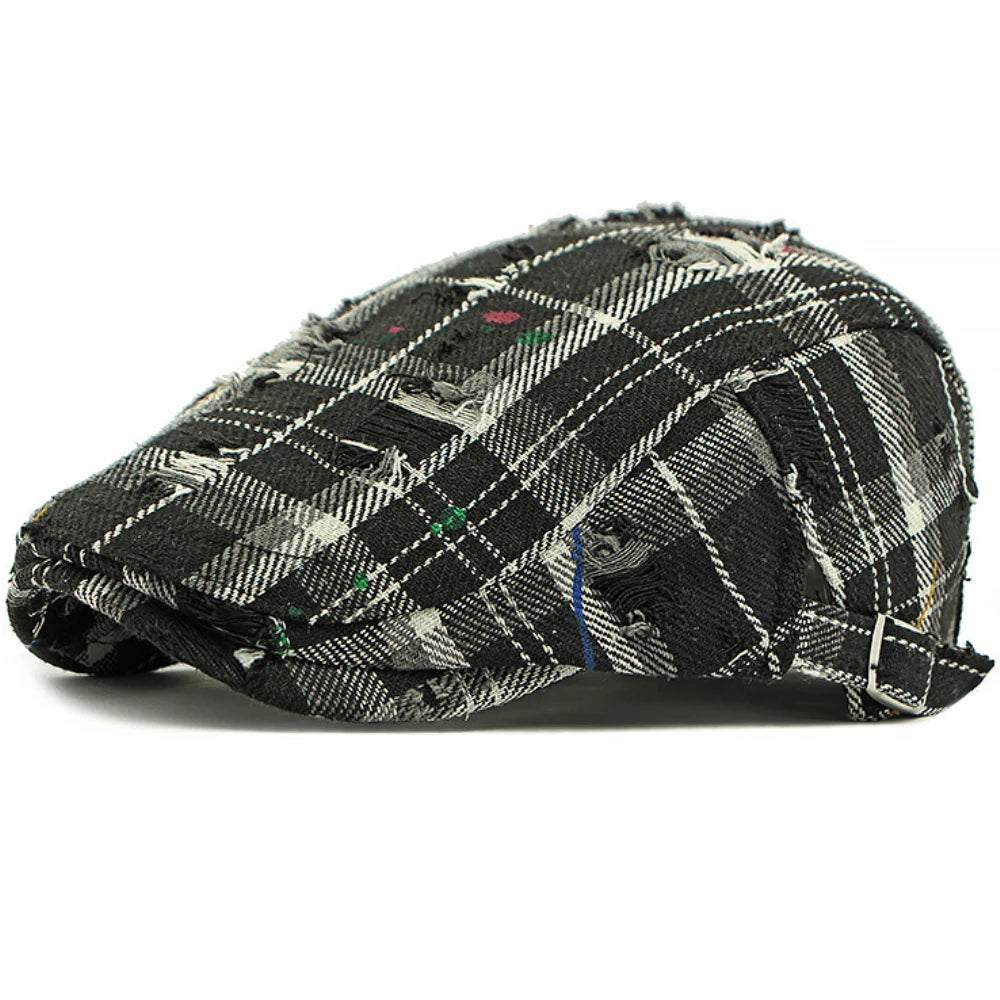 HT4770 Beret Cap Men Women Vintage Artist Painter Beret Hat Male Female Retro Plaid Ivy Flat Cap Adjustable Berets for Men Women