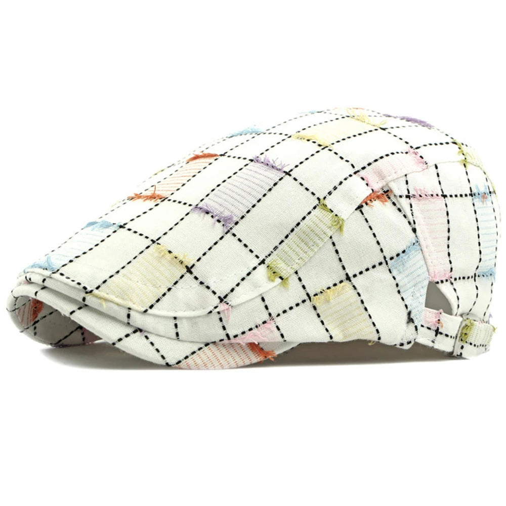 HT4770 Beret Cap Men Women Vintage Artist Painter Beret Hat Male Female Retro Plaid Ivy Flat Cap Adjustable Berets for Men Women