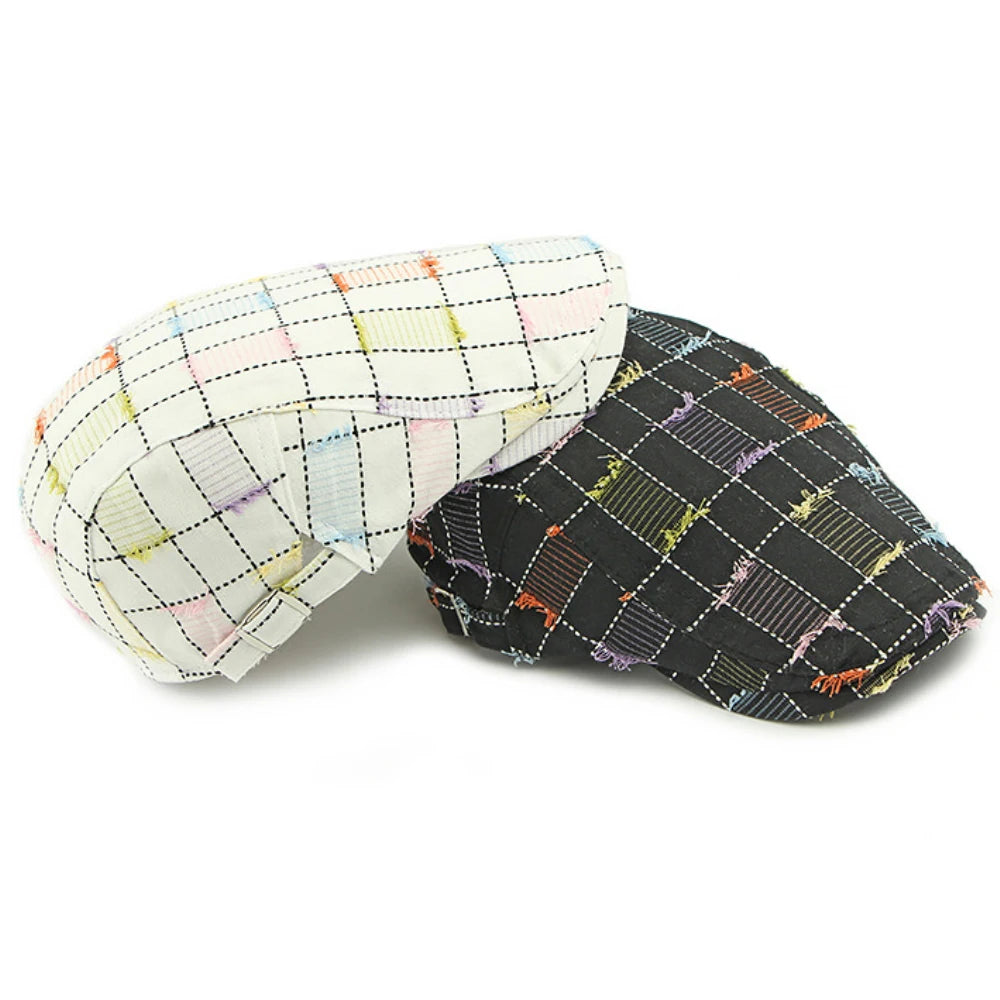 HT4770 Beret Cap Men Women Vintage Artist Painter Beret Hat Male Female Retro Plaid Ivy Flat Cap Adjustable Berets for Men Women