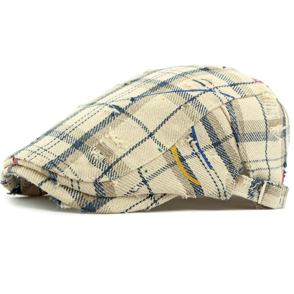 HT4770 Beret Cap Men Women Vintage Artist Painter Beret Hat Male Female Retro Plaid Ivy Flat Cap Adjustable Berets for Men Women