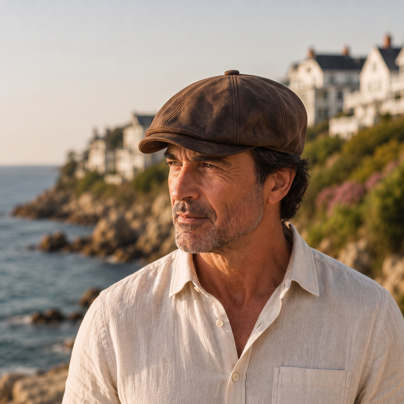 Sorrento Suede Newsboy Cap on model